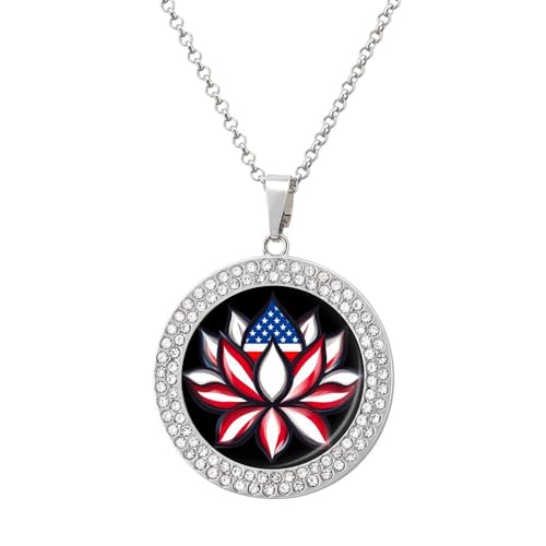 IUBBKI Lotues Halskette mit US-Flaggen-Anhänger für Damen, runde Diamant-Halskette, Schmuckanhänger IUBBKI Lotues Halskette mit US-Flaggen-Anhänger für Damen, runde Diamant-Halskette, Schmuckanhänger von IUBBKI