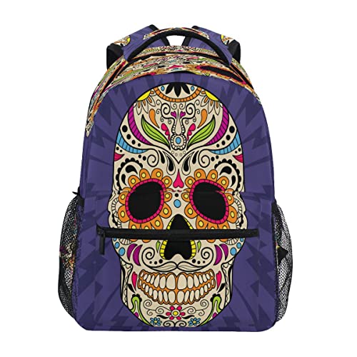 IUBBKI Rucksack mit mexikanischem Totenkopf-Motiv, Violett, lässiger Rucksack, Schultasche, Computer, Büchertasche, Reisen, Wandern, Camping, Tagesrucksack für Mädchen, Jungen, Männer und Frauen, von IUBBKI