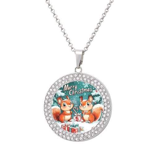 IUBBKI Weihnachts-Halskette mit Eichhörnchen-Anhänger für Damen, runde Diamant-Halskette, Schmuckanhänger IUBBKI Weihnachts-Halskette mit Eichhörnchen-Anhänger für Damen, runde Diamant-Halskette, Schmuckanhänger von IUBBKI