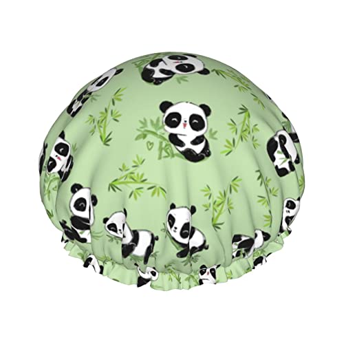 Panda-Duschhaube, Eisbär, Schneeflocken-Schal, wiederverwendbare Bade-Duschhauben für Frauen, langes Haar, doppellagig, wasserdicht, Bade-Duschhut, Haarschutz für Kinder, Mädchen, Männer von IUBBKI