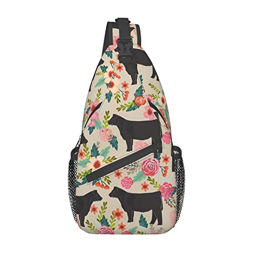 Pink Flower Show Steer Kühe Rinder Sterne Eastern Stars Tasche Umhängetasche für Damen Herren Brusttasche Wandertasche für Camping Radfahren Reisen Radfahren Diagonaltasche Pink Flower Show Steer Kühe Rinder Sterne Eastern Stars Tasche Umhängetasche für Damen Herren Brusttasche Wandertasche für Camping Radfahren Reisen Radfahren Diagonaltasche von IUBBKI