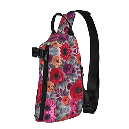 Rot-rosa Blumen, rot-rosa Blumen, diagonale Umhängetasche, Umhängetasche, Schulter-Brusttasche für Damen und Herren, Reise-Wander-Tagesrucksack Rot-rosa Blumen, rot-rosa Blumen, diagonale Umhängetasche, Umhängetasche, Schulter-Brusttasche für Damen und Herren, Reise-Wander-Tagesrucksack von IUBBKI