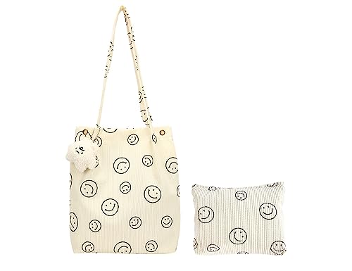 IVEOPPE Cord Tasche Damen Umhängetasche, Groß Umhängetasche Shopper Tasche Handtasche für Arbeit Büro Reisen Kulturtasche Damen, Schulranzen für Mädchen, Mädchenhandtasche mit Muppet, Beige von IVEOPPE