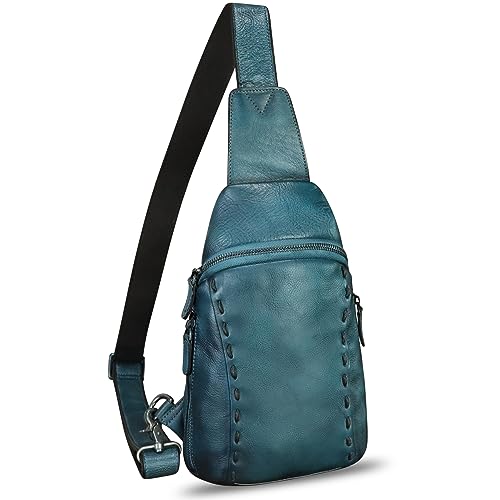 IVTG Sling Bag Echtes Leder Umhängetasche Brusttasche Casual Crossbody Side Bag Echtleder Brusttasche Brustbeutel Schultertasche Schulter Für Wandern 958 (Navy blau) von IVTG