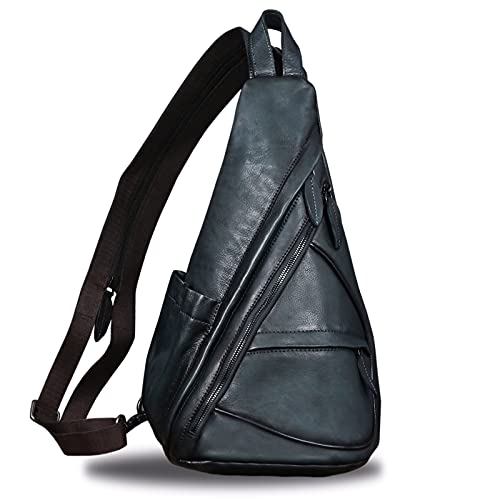 IVTG Sling Bag Echtes Leder Umhängetasche Brusttasche Crossbody Side Bag Echtleder Brusttasche Brustbeutel Schultertasche Schulter Für Bergsteigen W0722 (Dunkelgrau) von IVTG