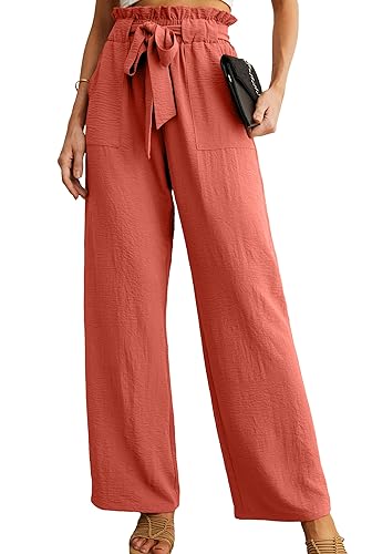 IWOLLENCE Weite Hose Damen Palazzo High Waist Hosen Elegant Wide Leg Casual Hose Damen Culotte Paperbag Hosen mit Gürtel von IWOLLENCE