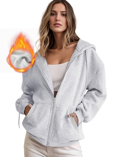 IWOLLENCE Sweatjacke Damen Zipper Hoodie Fleecejacke Grau L von IWOLLENCE