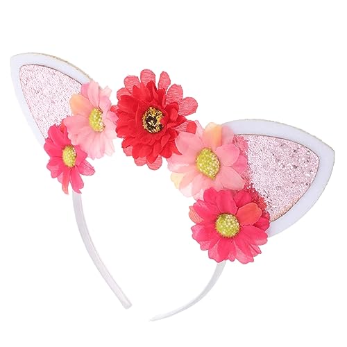 IWOWHERO Katzenohr-Blumen-Stirnband karneval stirnband Katzenohren Stirnband Kinder Haargummi Katzen-Stirnbänder Katzenohren-Stirnband für Mädchen Kleidung Zwiebelpulver Schal von IWOWHERO