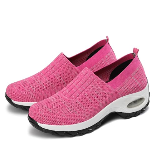 Damen-Sneaker,Orthopädische Walking-Schuhe Für Frauen, Luftgepolsterte Sneaker, Weiches, Atmungsaktives Futter, rutschfeste Outdoor-Laufschuhe-Pink||37EU von IXII