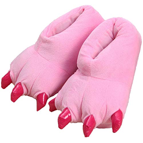 Erwachsene/Kinder Plüsch Animal Paw Claw Schuhe,Unisex lustige grüne Tier Plüsch Dinosaurier Klaue Hausschuhe,35-38,pink von IXITON