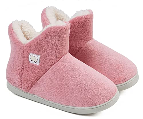 Unisex Cotton Memory Foam Knöchel Winter warme Stiefel Hausschuhe Mode Anti-Rutsch-Hausschuhe mit bequemem Plüschfutter, Innen- und Außen rutschfeste Stiefel Soft Cosy,38-39,pink von IXITON