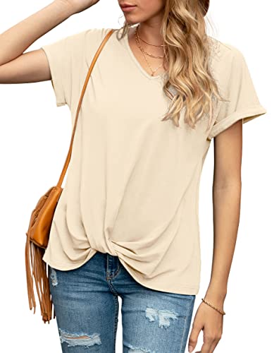 Iandroiy Damen Bequeme Casual Sommer Tops Kurzarm V-Ausschnitt Blusen T Shirts Twist Knot Tees, A 19 Cream, X-Large Iandroiy Damen Bequeme Casual Sommer Tops Kurzarm V-Ausschnitt Blusen T Shirts Twist Knot Tees, A 19 Cream, X-Large von Iandroiy