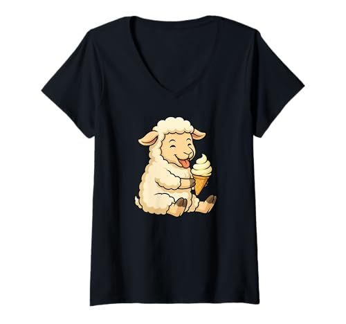 Damen Schaf Eiscreme Zoo Tierliebhaber Kawaii Jungen Mädchen Kinder T-Shirt mit V-Ausschnitt Damen Schaf Eiscreme Zoo Tierliebhaber Kawaii Jungen Mädchen Kinder T-Shirt mit V-Ausschnitt von IceCreamAxis1