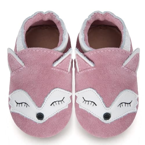 IceUnicorn Baby Lauflernschuhe Krabbelschuhe Baby Mädchen Jungen Lederschuhe Baby Weicher Leder Hausschuhe Baby Wildledersohlen Babyschuhe(NR Rosa Fuchs, 18-24 Monate) von IceUnicorn