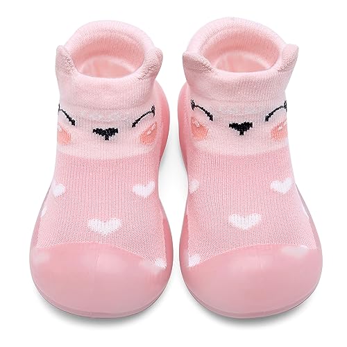 IceUnicorn Baby Sockenschuhe Krabbelsocken Baby Barfußschuhe Lauflernschuhe Baby Mädchen Junge rutschfeste Cartoon Weicher Stricken Sockenschuhe(Rosa, 18-24 Monate) von IceUnicorn