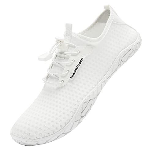 IceUnicorn Badeschuhe Damen Herren Strandschuhe Aquaschuhe Wasserschuhe Schwimmschuhe(31Weiß,46EU) von IceUnicorn