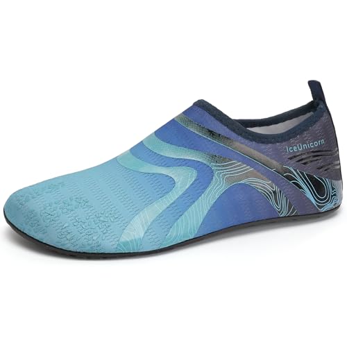 IceUnicorn Badeschuhe Damen Strandschuhe Herren Barfuss Socken Schwimmschuhe Aquaschuhe Wasser leich(342Blau,46/47EU) von IceUnicorn