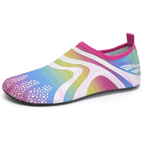 IceUnicorn Badeschuhe Damen Strandschuhe Herren Barfuss Socken Schwimmschuhe Aquaschuhe Wasser leich(342Rainbow,42/43EU) von IceUnicorn