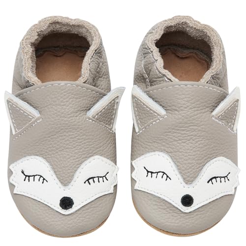 IceUnicorn Krabbelschuhe Baby Lauflernschuhe Jungen Weiche Leder Babyschuhe Kleinkind Lederschuhe mädchen Babyhausschuhe(G-Fuchs,12-18) von IceUnicorn