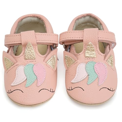 IceUnicorn Krabbelschuhe Baby Sommer Lauflernschuhe Baby Weicher Leder Sommer Baby Sandalen Lederschuhe Baby Wildledersohlen Babyschuhe(Einhorn Pink, 6-12 Monate) von IceUnicorn