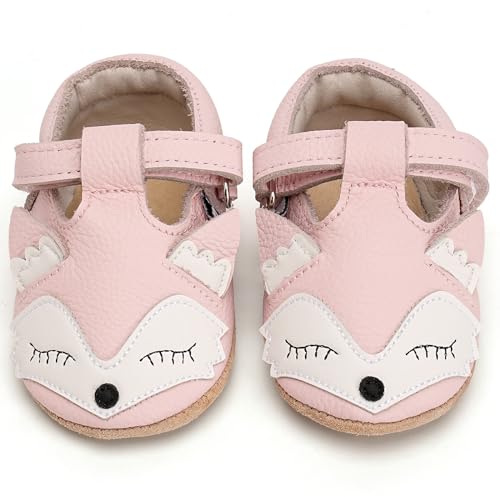 IceUnicorn Krabbelschuhe Baby Sommer Lauflernschuhe Baby Weicher Leder Sommer Baby Sandalen Lederschuhe Baby Wildledersohlen Babyschuhe(Fuchs D/Rosa, 12-18 Monate) von IceUnicorn