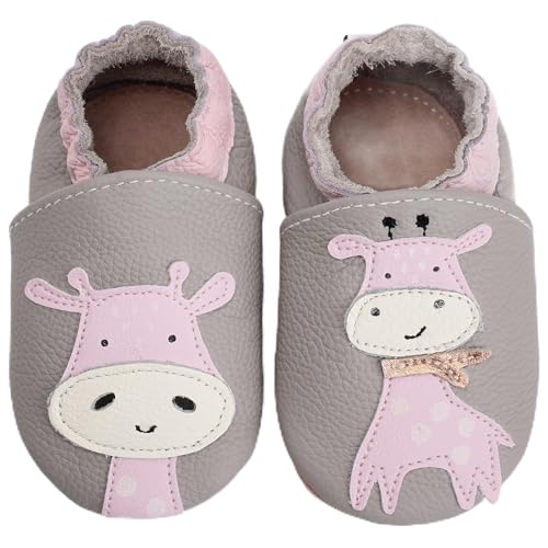 IceUnicorn Krabbelschuhe Baby Sommer Lauflernschuhe Baby Weicher Leder Sommer Baby Sandalen Lederschuhe Baby Wildledersohlen Babyschuhe(G/Rosa Giraffe, 12-18 Monate) von IceUnicorn