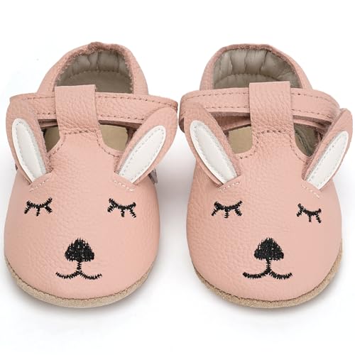 IceUnicorn Krabbelschuhe Baby Sommer Lauflernschuhe Baby Weicher Leder Sommer Baby Sandalen Lederschuhe Baby Wildledersohlen Babyschuhe(Kaninchen L/Pink, 12-18 Monate) von IceUnicorn