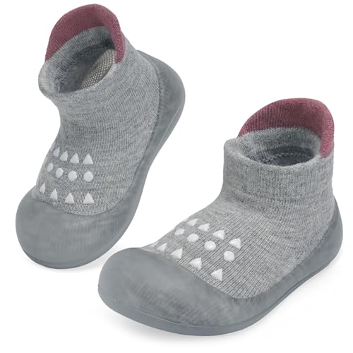 IceUnicorn Lauflernschuhe Baby Sockenschuhe krabbelschuhe Baby Rutschfeste Krabbelsocken Baby Mädchen Junge Weicher Babybodenschuhe(Grau, 18-24 Monate) von IceUnicorn