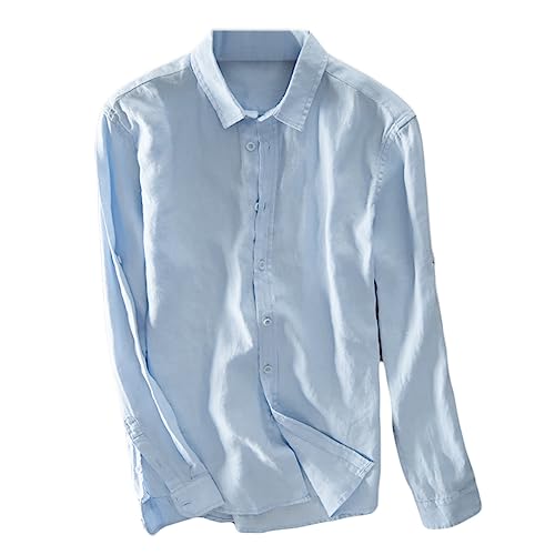 Icegrey Beiläufig Langarm Leinen Shirts Strand Hemden Herren Leinen Hemden Blau 50 (3XL EU) von Icegrey