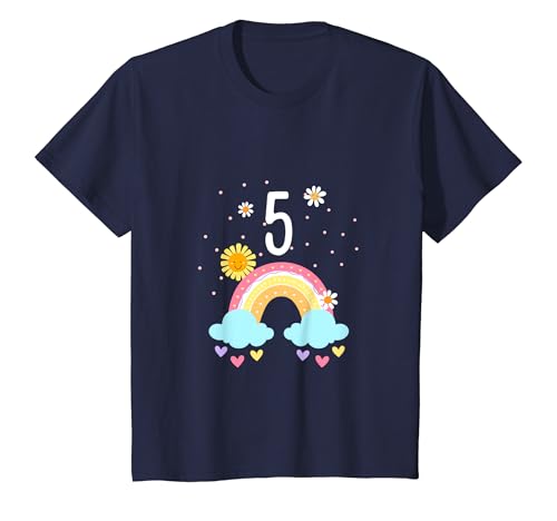 Kinder Ich bin schon fünf 5 Jahre 5 Geburtstag Regenbogen Mädchen T-Shirt von Ich bin schon fünf Geburtstagsshirt 5 Regenbogen