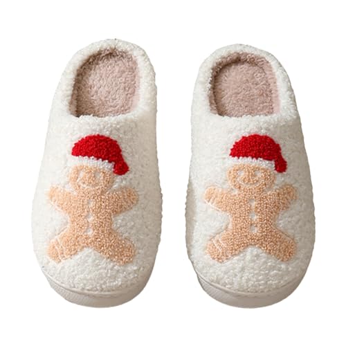 Winterhausschuhe für Damen | Gemütliche Slip-On-Winterhausschuhe mit flauschigen Plüsch-Lebkuchenschuhen - Rutschfeste Lebkuchenschuhe für Schlafzimmer, Wohnzimmer, Winter Idezek von Idezek