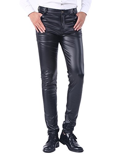 Idopy Herren Business Slim Fit Kunstleder Hosen Jeans Lederjeans, 29W / 30L, Schwarz von Idopy