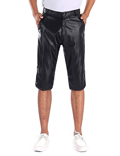 Idopy Herren Business Stretchy Bermuda PU Kunstleder Short Pants Casual Shorts 34 von Idopy