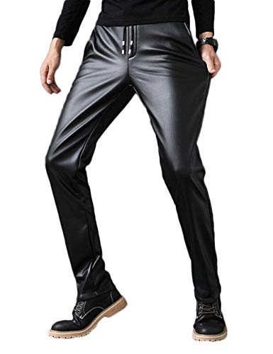 Idopy Herren Casual Drawstring Hose Kunstleder Joggers Hosen für Männer, Schwarz, 30 von Idopy