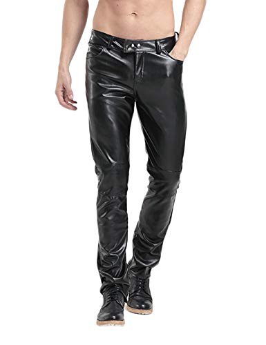 Idopy Herren Faux PU-Leder Skinny Slim Fit gerade Bein Biker Hose von Idopy