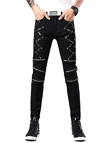 Idopy Herren Punk Gothic Nachtclub Party Schnallen Motorradhose Biker Jeans, Schwarz 1610, 46 von Idopy