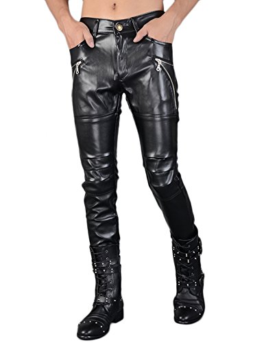 Idopy Herren Rock Punk Hip Hop Kunstleder Motorradhose, 149# Schwarz, 50 von Idopy