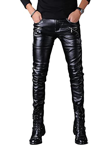 Idopy Herren Rock Punk Hip Hop Kunstleder Motorradhose, schwarz 149, 41-44.5 von Idopy