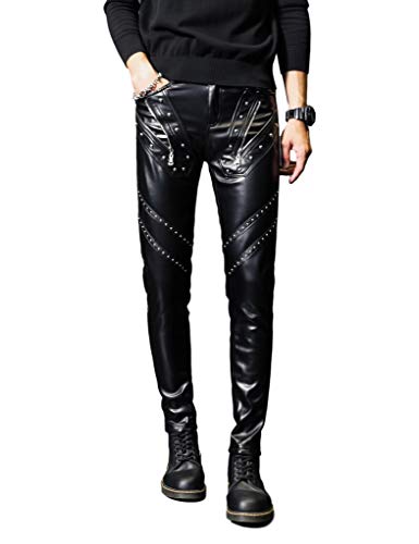 Idopy Herren Rock Steampunk Nieten PU Leder Hose Slim Fit mit Nieten - Schwarz - 46 von Idopy