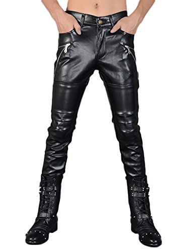 Idopy Herren Schwarze Skinny Faux Leder PU Hosen, Schwarz, W31 (Taille 78cm) von Idopy