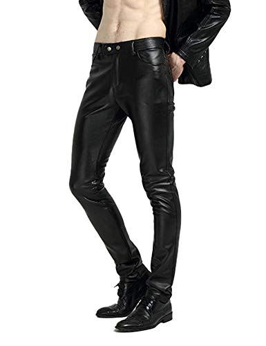 Idopy Herren Skinny Straight Leg Tapered Pu Kunstleder Motorrad Bikerhose 33 von Idopy