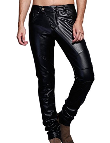 Idopy Herren Slim Fit Party Performance Biker Faux Leder Jeans Hosen, Schwarz, 34(Taille 87m) von Idopy