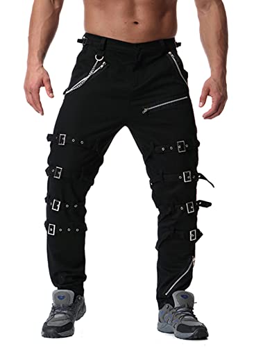 Idopy Herren Steampunk Gothic Hip Hop Punk Rock Hose mit Kette, Schwarz, 48 von Idopy