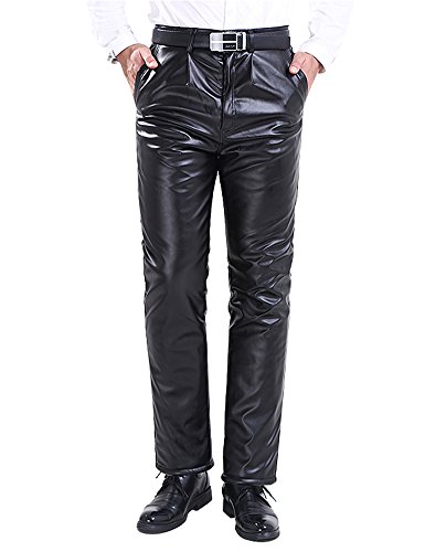 Idopy Herren Winter Classic Business Faux Leder Hosen mit SAMT gefüttert, Schwarz, 38W von Idopy