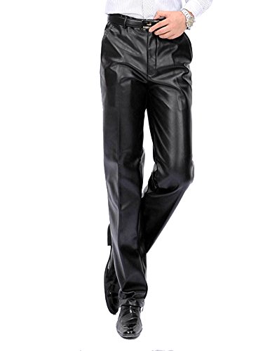 Idopy Männer Klassische Business Casual Regular-Fit Schwarz Faux Leder Hose Hosen (W30/EU38(Taillenumfang 78cm)) von Idopy