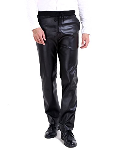 Idopy Männer Schwarze weiche elastische Taille Faux Lederhose mit Kordelzug von Idopy