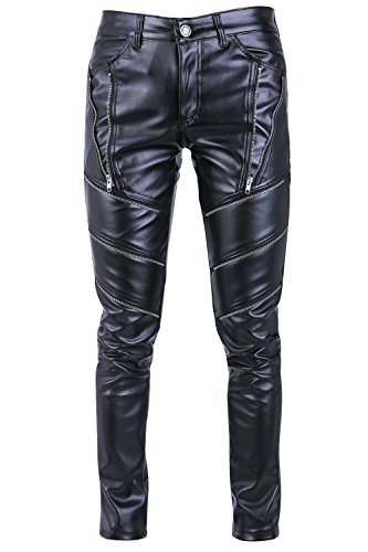 Idopy Männer `s Hip Hop Hipster Schwarz Faux Leder Hosen, Schwarz, (28W) von Idopy