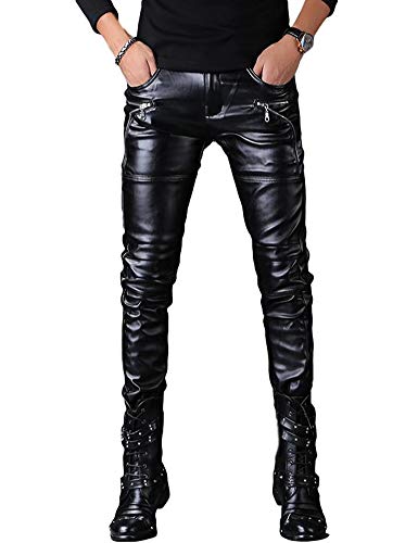 Idopy Men`s Rock Steampunk Lace Up PU Leather Pants Slim Fit (29, Black X149) von Idopy