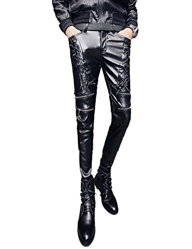 Idopy Mode Männer PU Cool Lace Up Kunstleder Hosen von Idopy