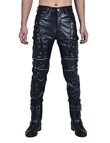 Idopy Neue Männer `s Biker Style schwarz Kunstleder Hose vorne Lace UP Hosen von Idopy